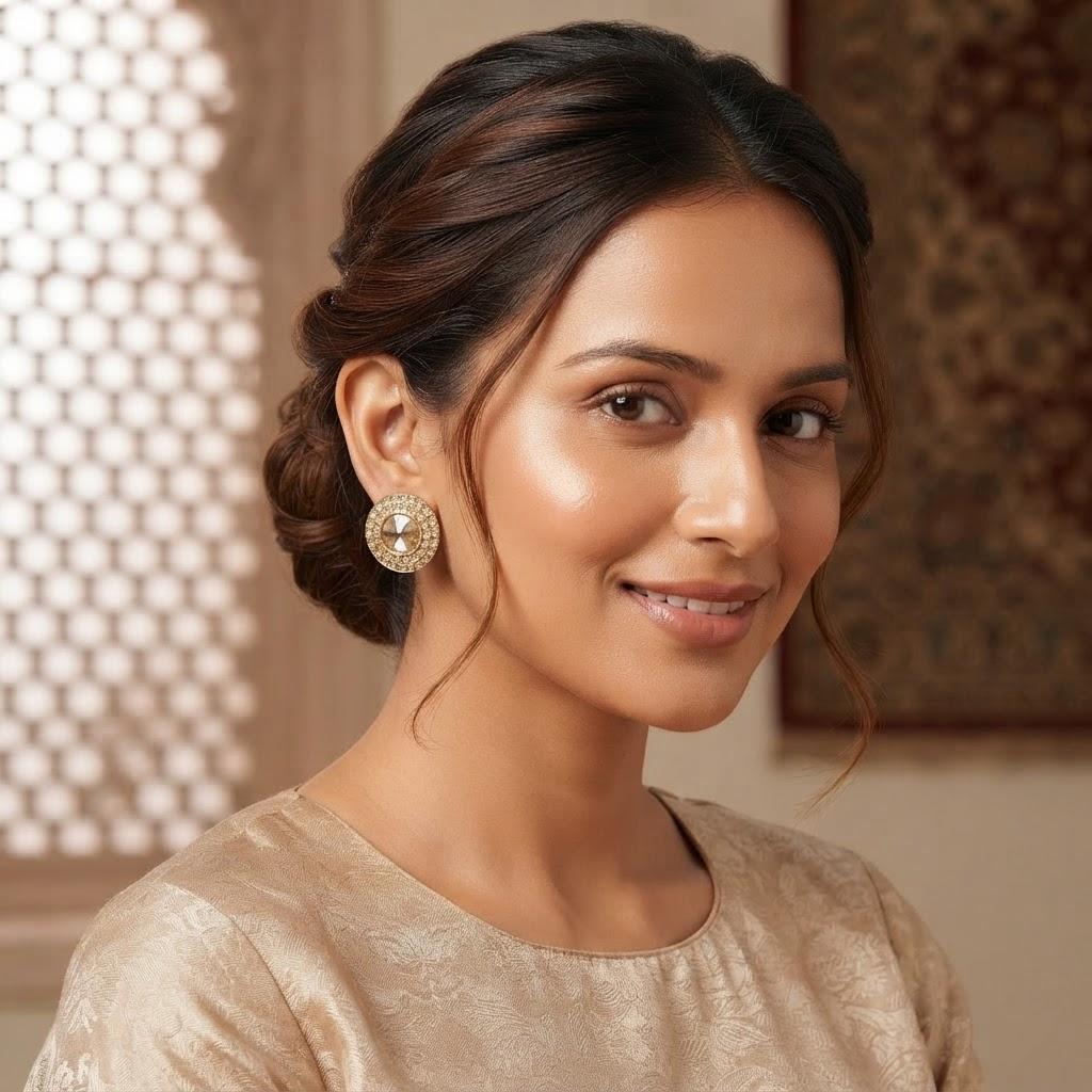 Golden Champagne Crystal Stud Earrings