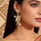 Golden Floral Crystal Tassel Earrings