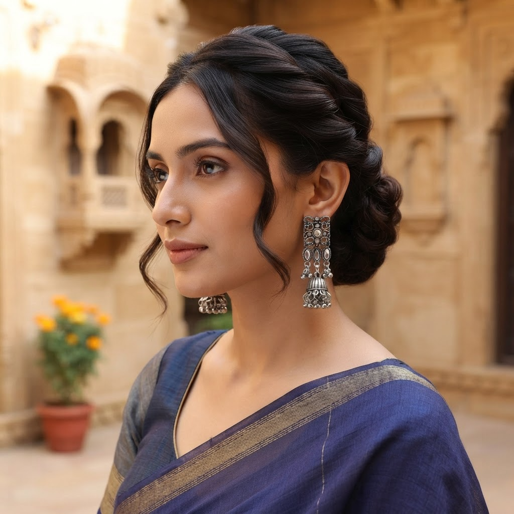 Silver Jhumka Earrings with Pearl Detailing