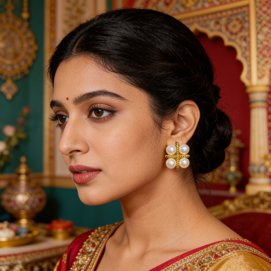 Traditional Swastik Pearl Stud Earrings