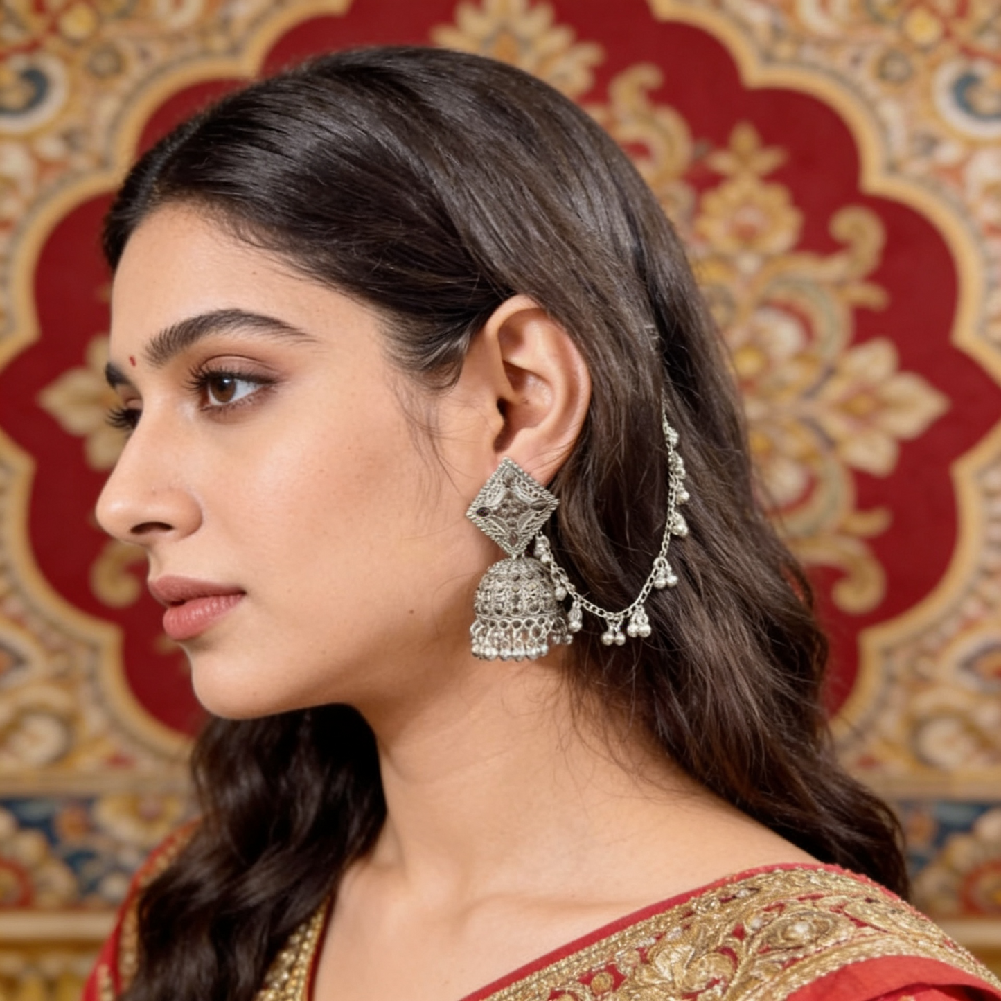 Silver Tie Up Oxidised Jhumka Earrings