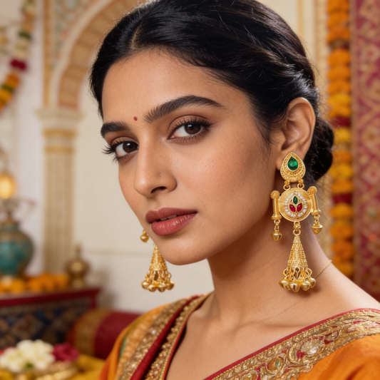Oval Lobe Golden Drops Jhumka Earrings