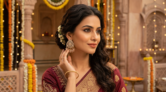 Golden Crystal Pearl Drop Earrings
