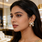 Bow Earrings Golden & Silver Pearl Set