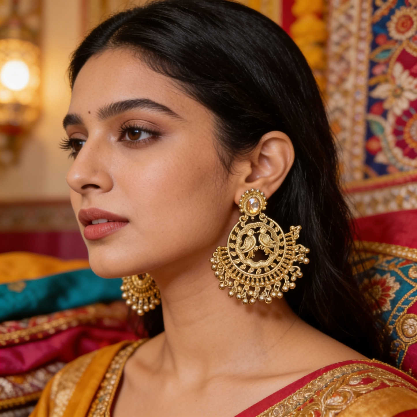 Big Round Drops Golden Statement Earrings