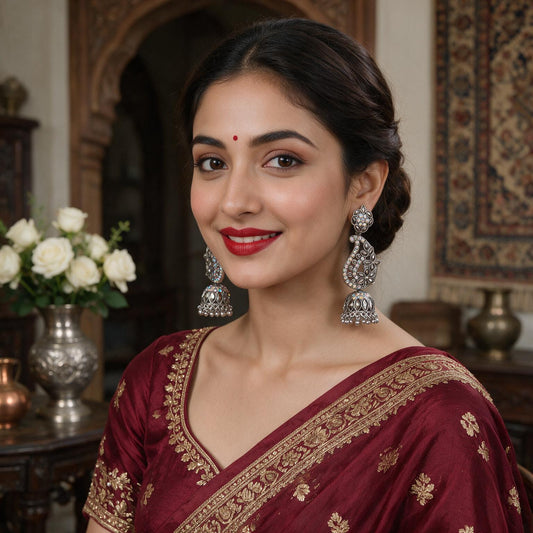 Silver Crystal Stone Jhumka Drop Earrings