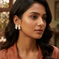 White Bow Statement Stud Earrings