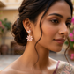 White Floral Rose Gold Hoop Earrings