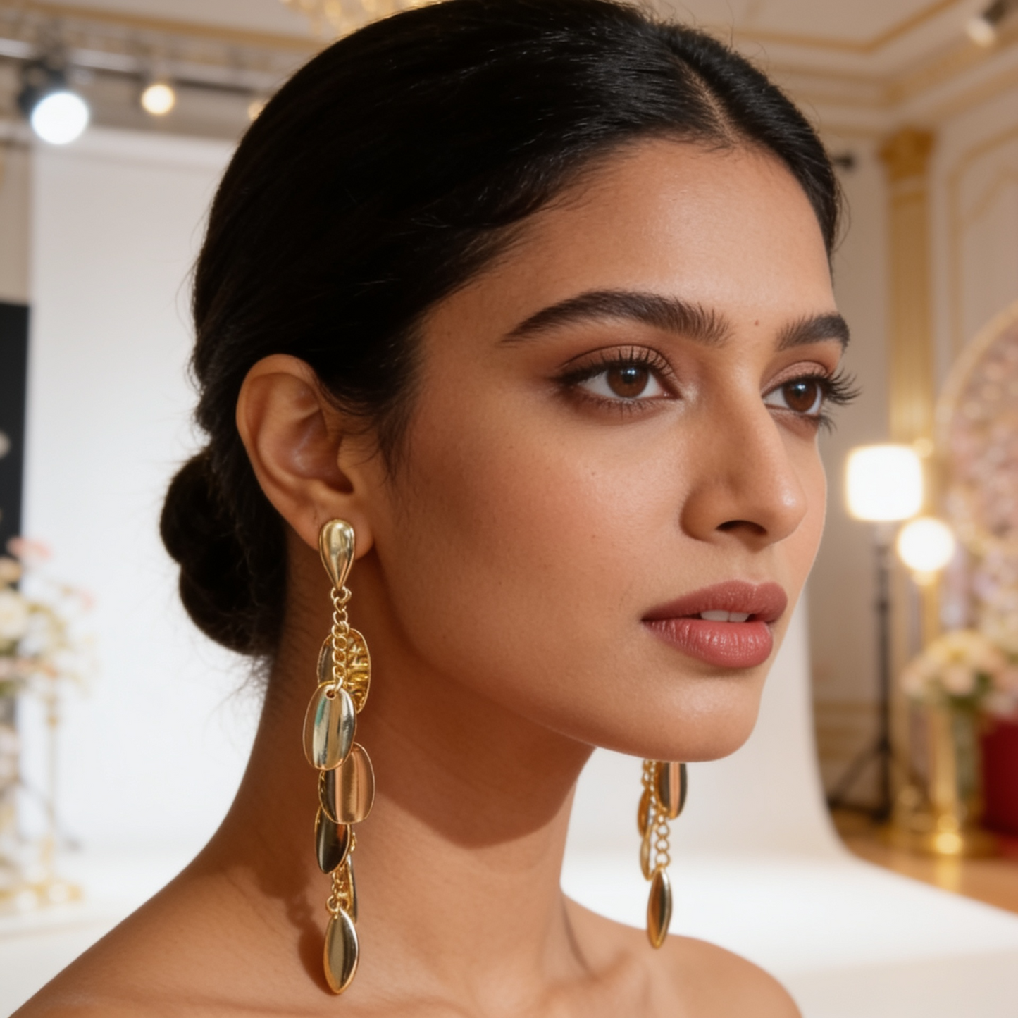 Gold Oval Chain Drop Earrings