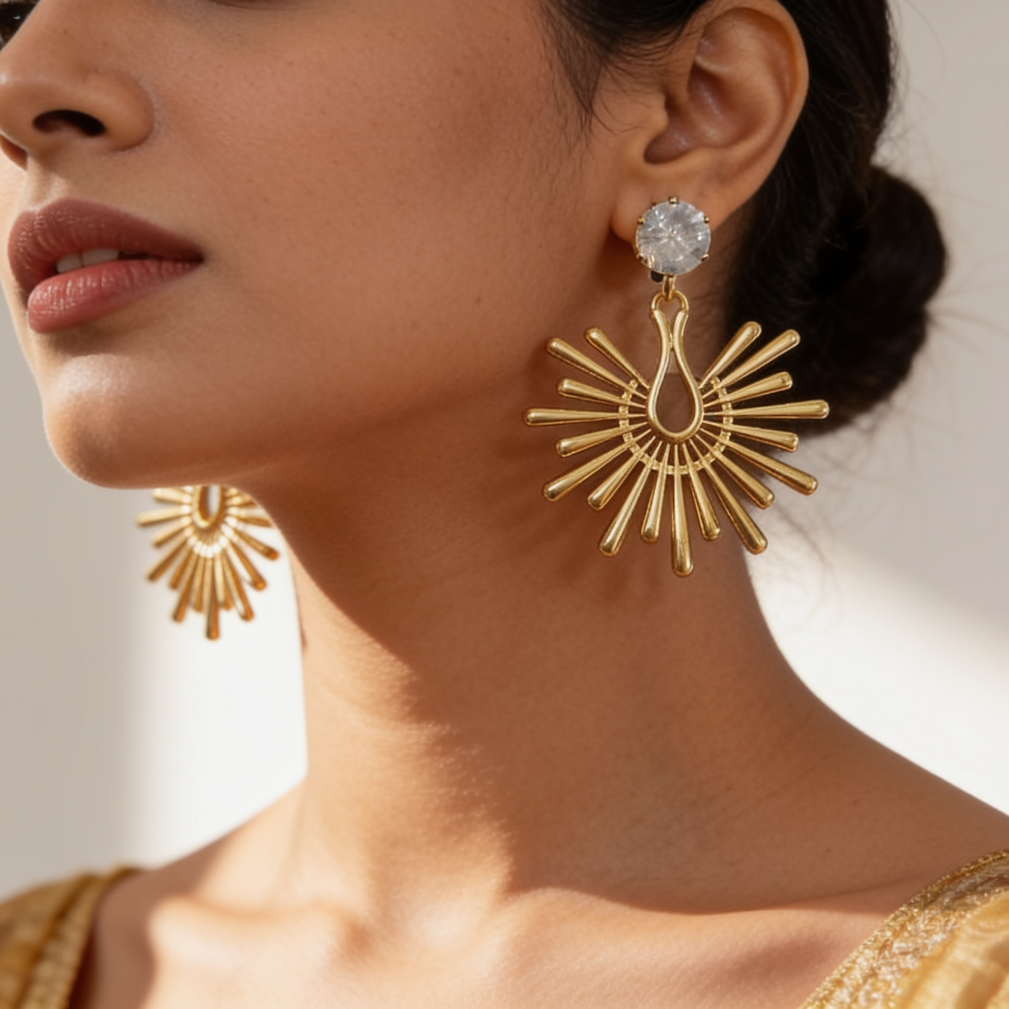 Gold Radiant Sunburst Crystal Drop Earrings
