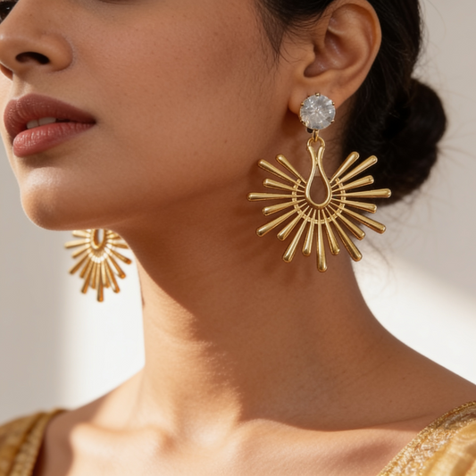 Gold Radiant Sunburst Crystal Drop Earrings