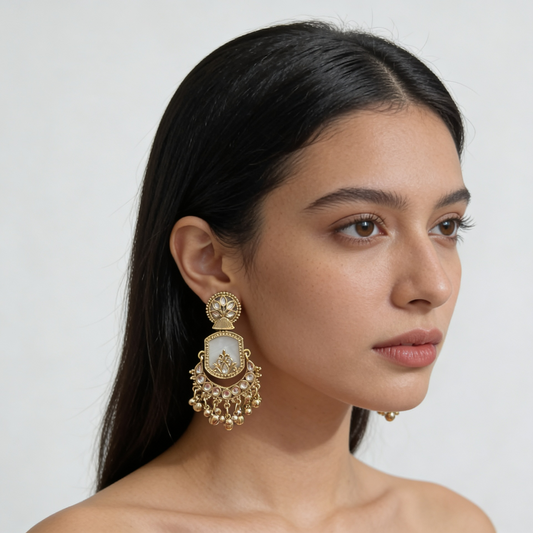 Gold Mirror Work Chandbali Earrings