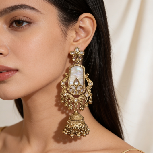Antique Gold Pearl Jhumka Earrings