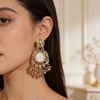 Gold Pearl Kundan Chandbali Earrings