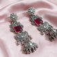Oxidised Silver Stone Jhumka Drop Earrings
