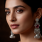 Oxidised Silver Stone Jhumka Drop Earrings