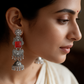 Oxidised Silver Stone Jhumka Drop Earrings