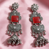 Oxidised Silver Stone Jhumka Drop Earrings