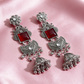 Oxidised Silver Stone Jhumka Drop Earrings